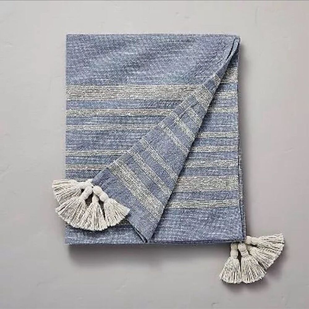 Hearth & Hand Heathered Striped Tassel Throw Blanket